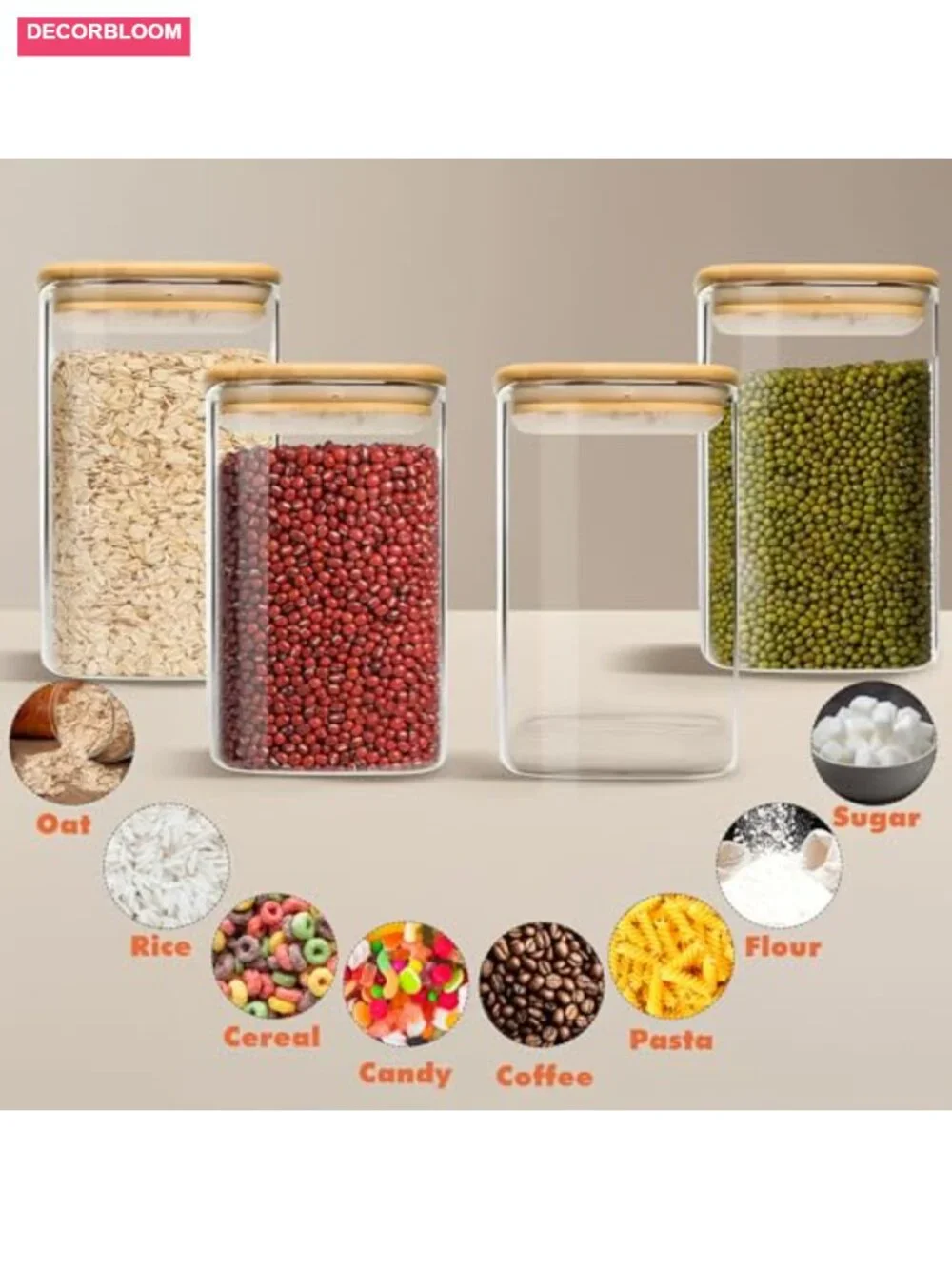 Glass Storage Containers with Airtight Bamboo Lids Set of 4, Food Storage,